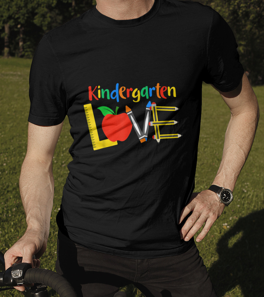 Kindergarten Love Apple Ruler Crayons Pencils T-Shirt