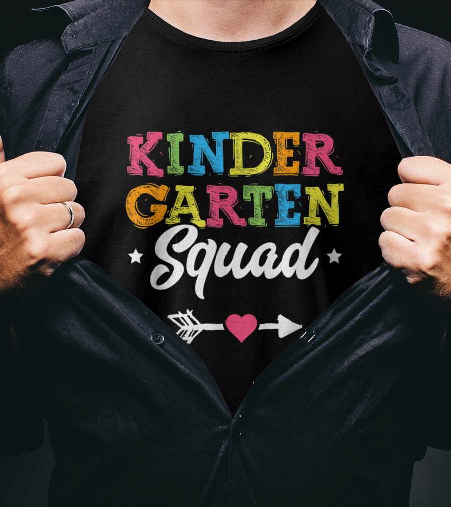 Kindergarten Squad Teacher Student Kid Back To School Arrow Heart Stars T-Shirt