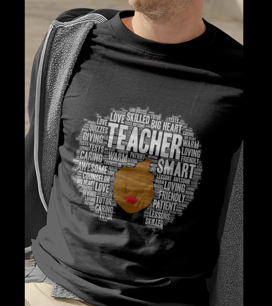 Teacher Smart Afro With Big Heart Words T-Shirt