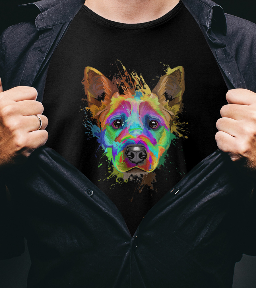 Vibrant Splash Art Blue Heeler Cattle T-Shirt