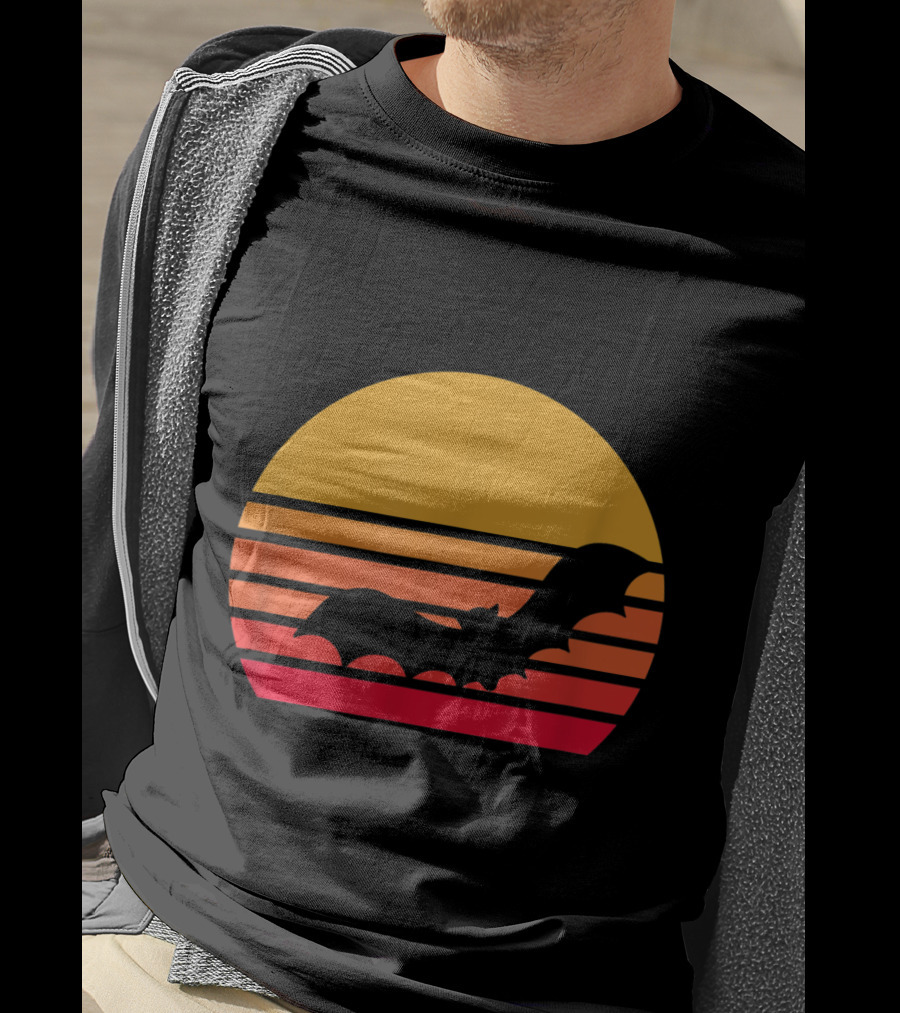 Vintage Sunset Halloween Bat Vampire T-Shirt