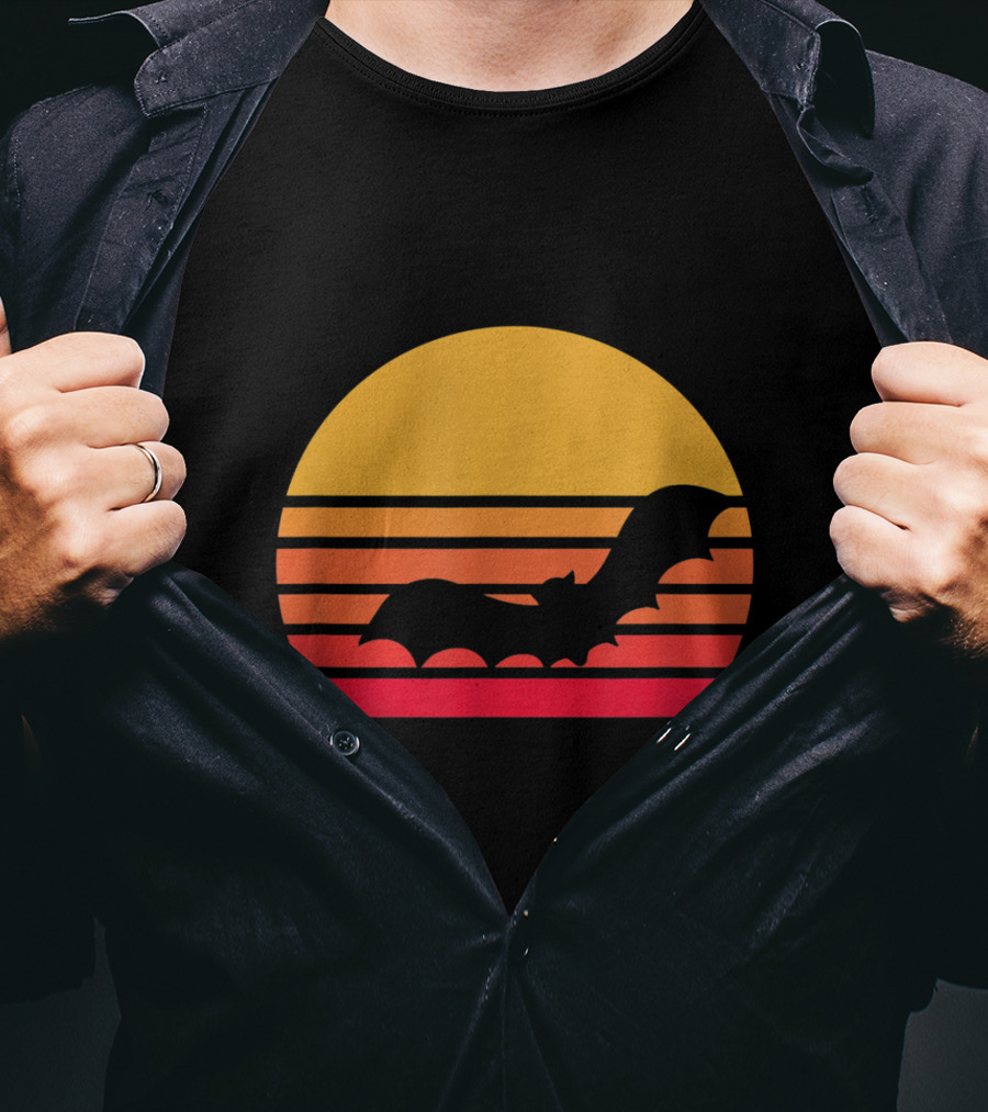 Vintage Sunset Halloween Bat Vampire T-Shirt