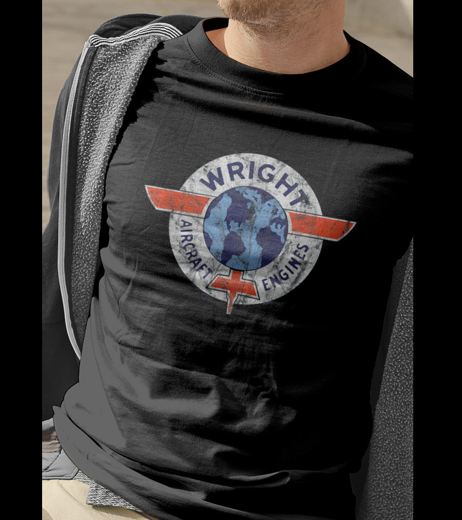 Wright Aircraft Engines Vintage Aviation Logo With Globe And Wings T-Shirt