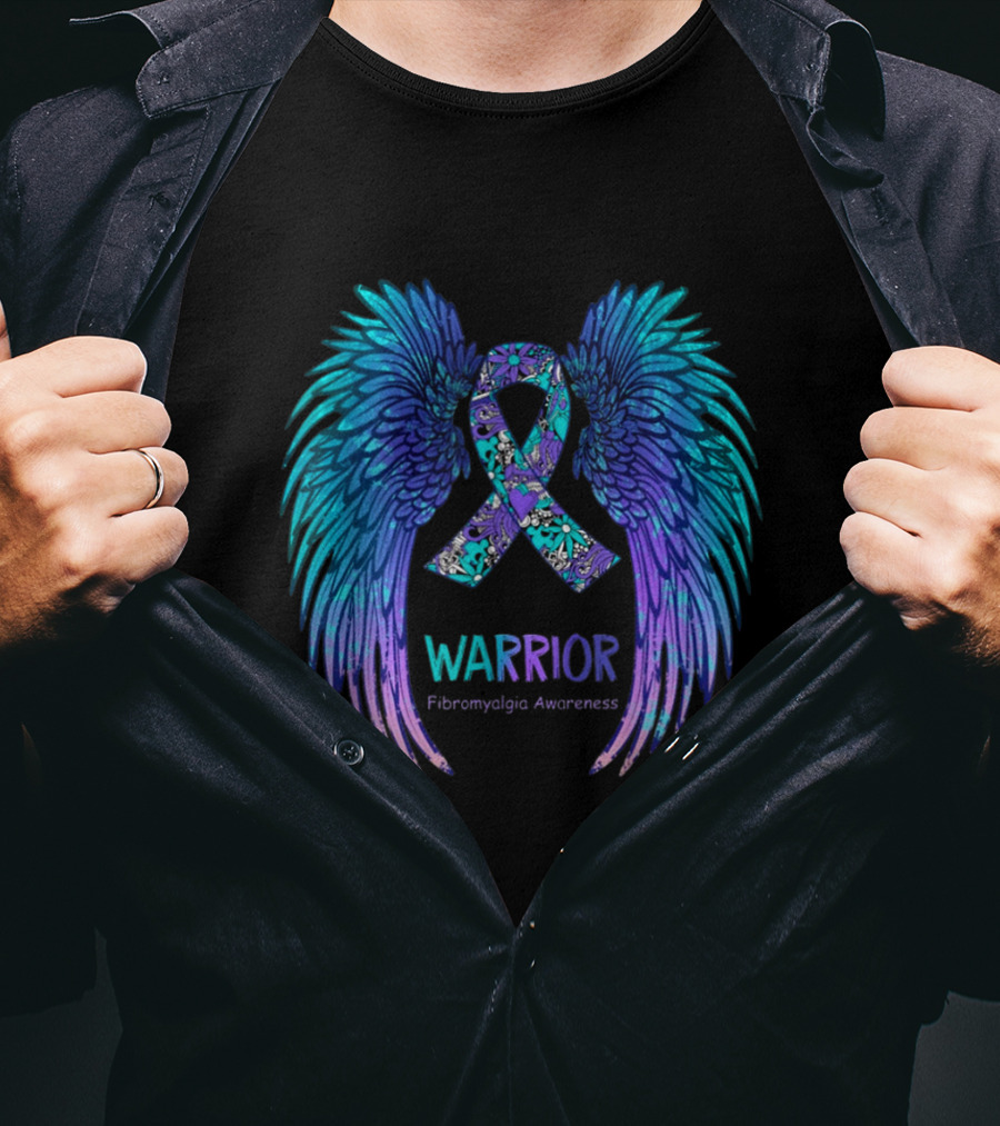 Warrior Angel Wings Fibromyalgia Awareness T-Shirt