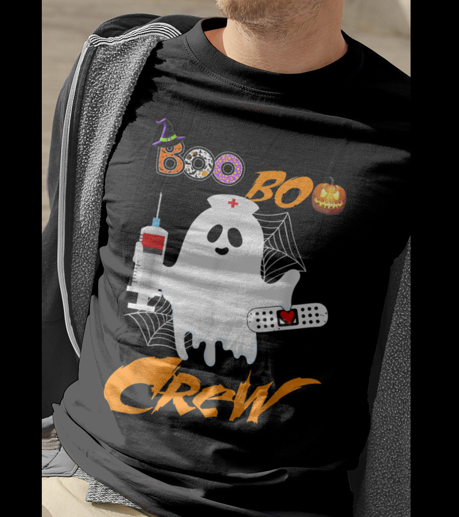 Boo Boo Crew Nurse Ghost Funny Halloween Costume With Syringe And Spider Webs T-Shirt