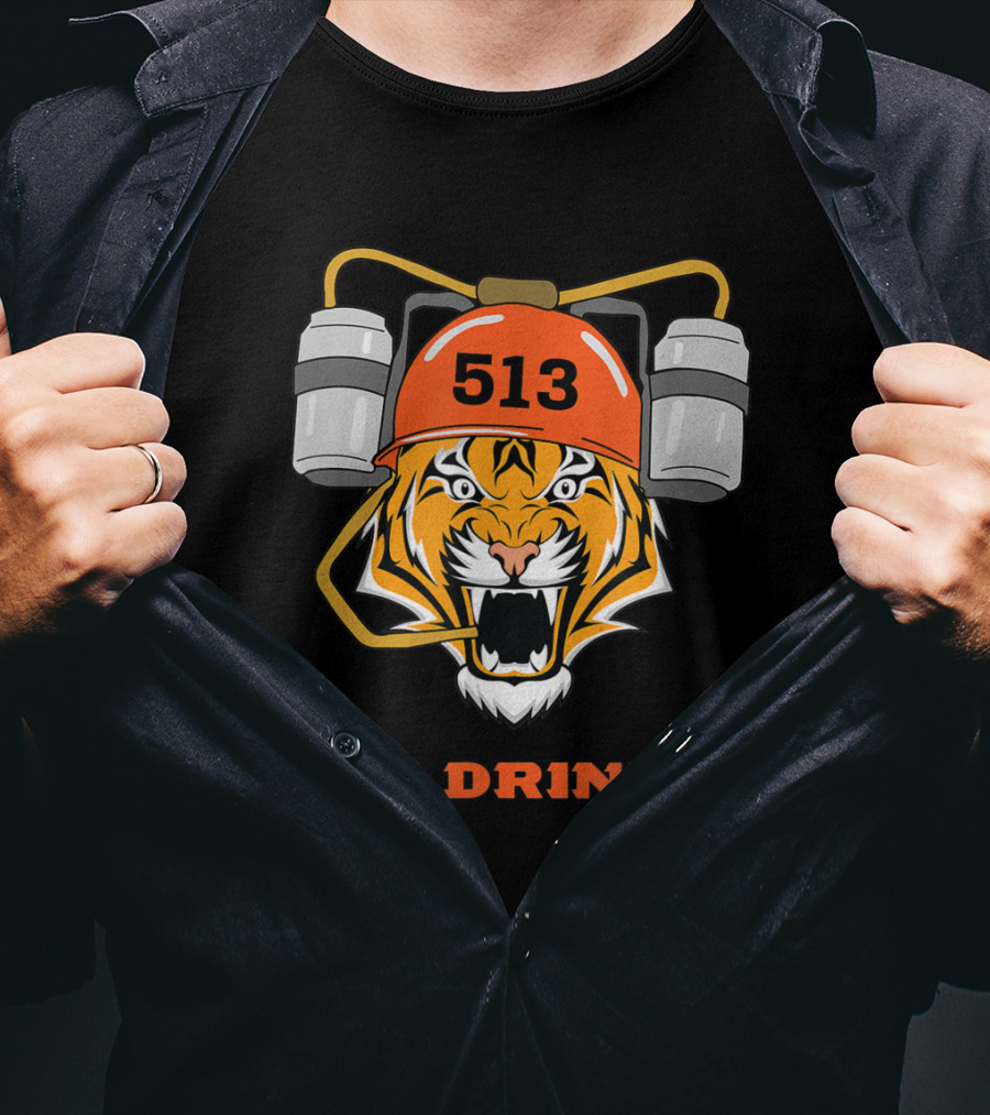 Cincinnati 513 Dey Drinkin Football Bengal Tiger T-Shirt