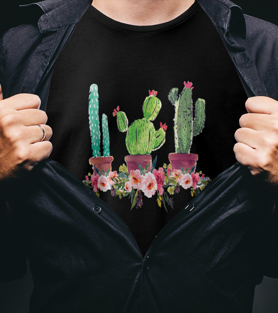 Cute Blooming Cacti Succulents Lover With Flowers T-Shirt