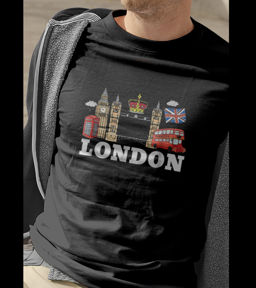 London Big Ben Tower Bridge British Icons Union Jack Double Decker Bus T-Shirt