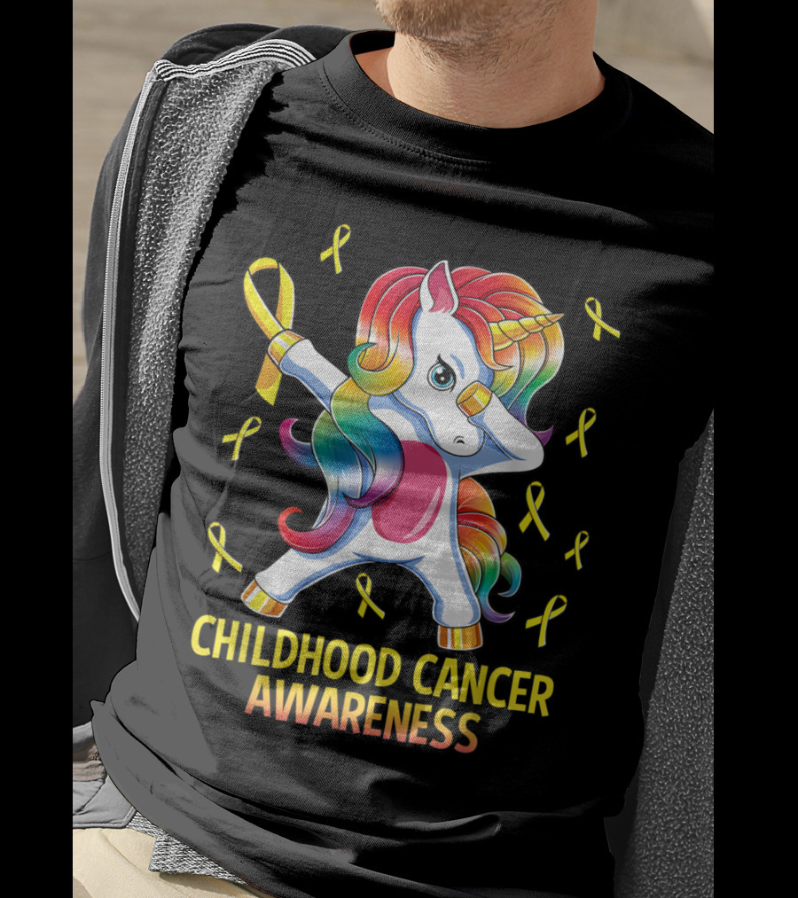 Dabbing Unicorn Childhood Cancer Awareness Ribbons T-Shirt