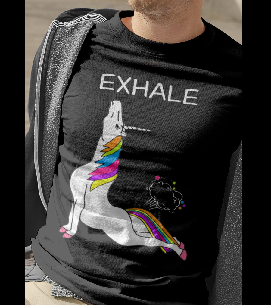 EXHALE Yoga Unicorn Funny Yoga Unicorn Exhale Fart Rainbow T-Shirt