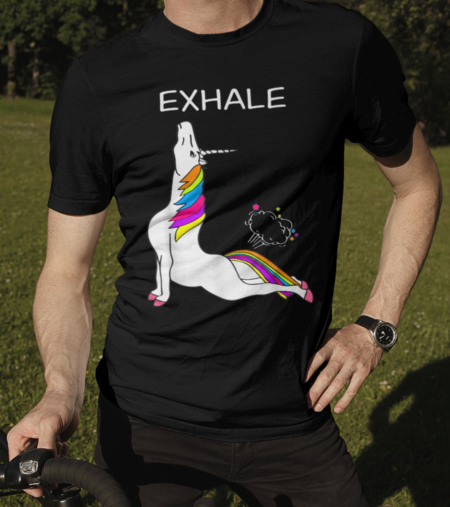 EXHALE Yoga Unicorn Funny Yoga Unicorn Exhale Fart Rainbow T-Shirt