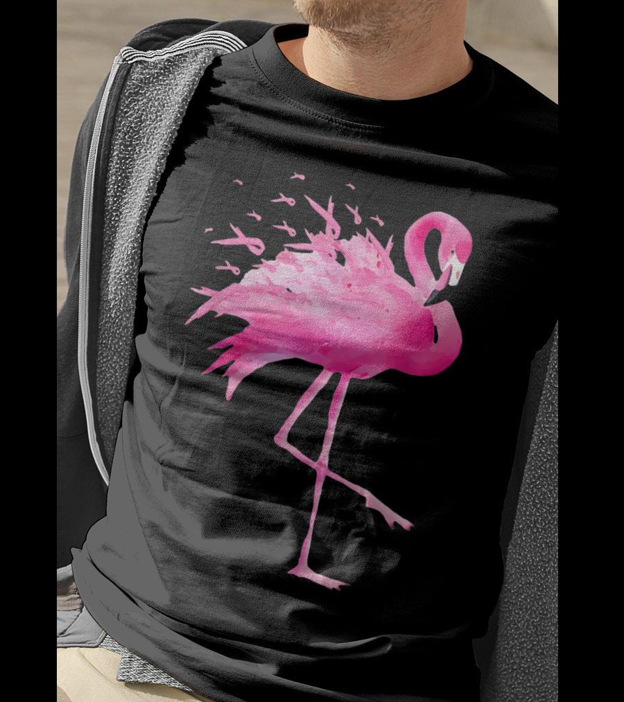 Flamingo Breast Cancer Awareness Pink Ribbon Funny October T-Shirt