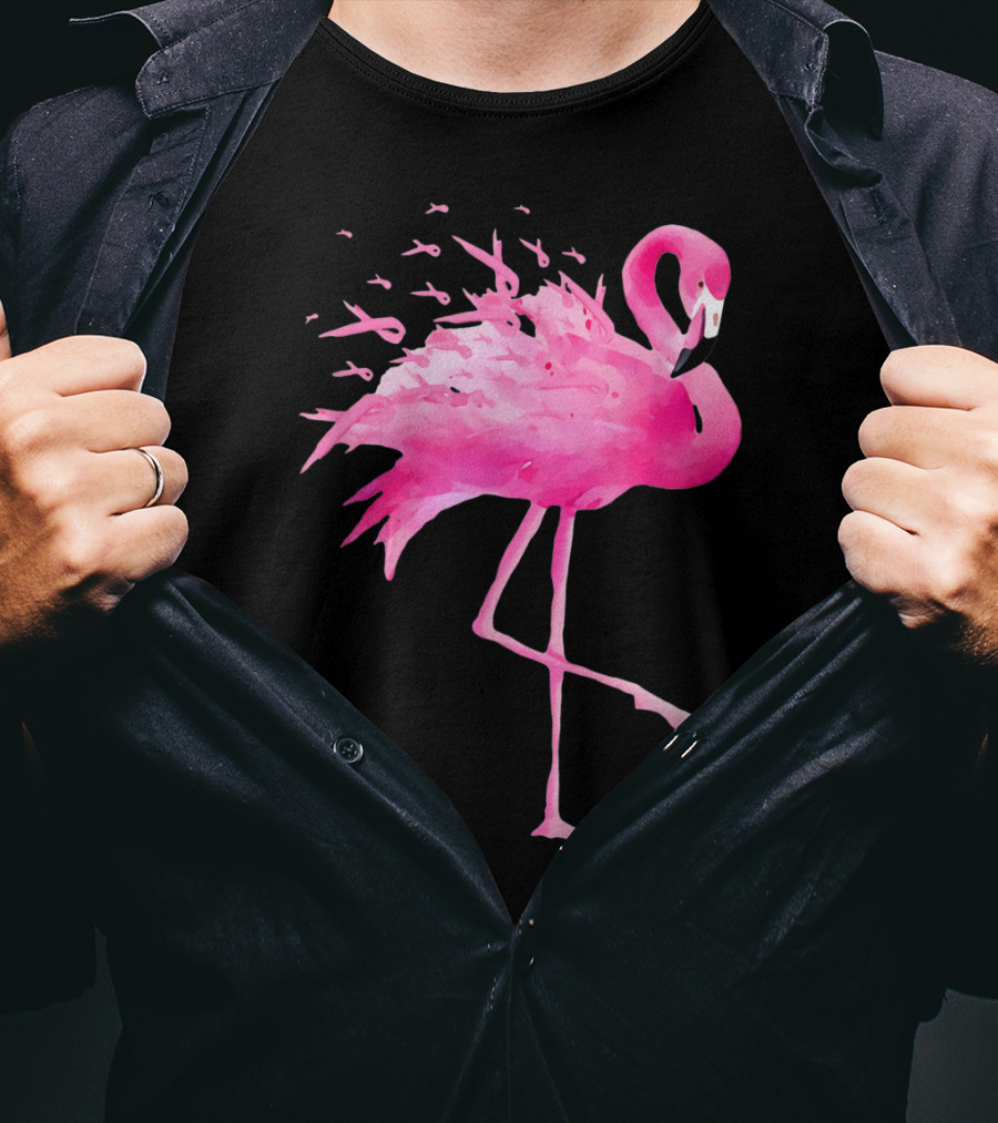 Flamingo Breast Cancer Awareness Pink Ribbon Funny October T-Shirt