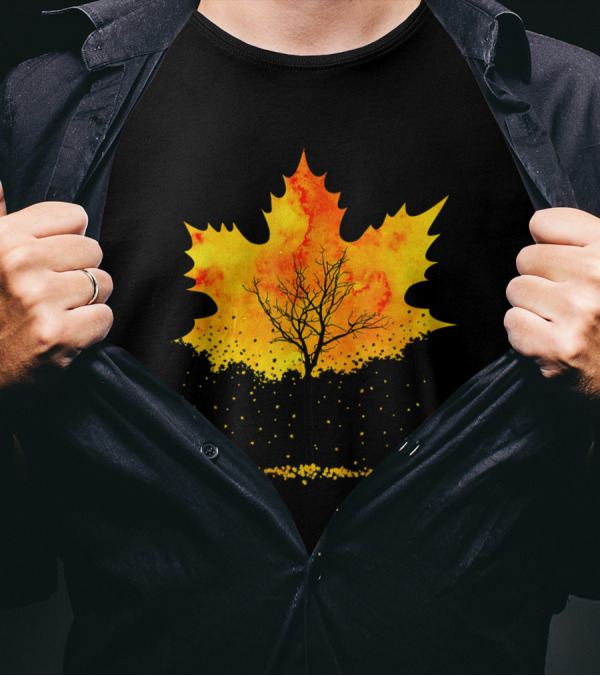 Maple Tree Autumn Leaves Fall Forest Scene T-Shirt