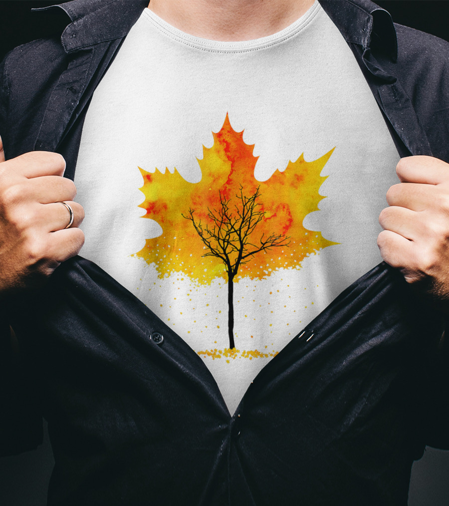 Maple Tree Autumn Leaves Fall Forest Scene T-Shirt
