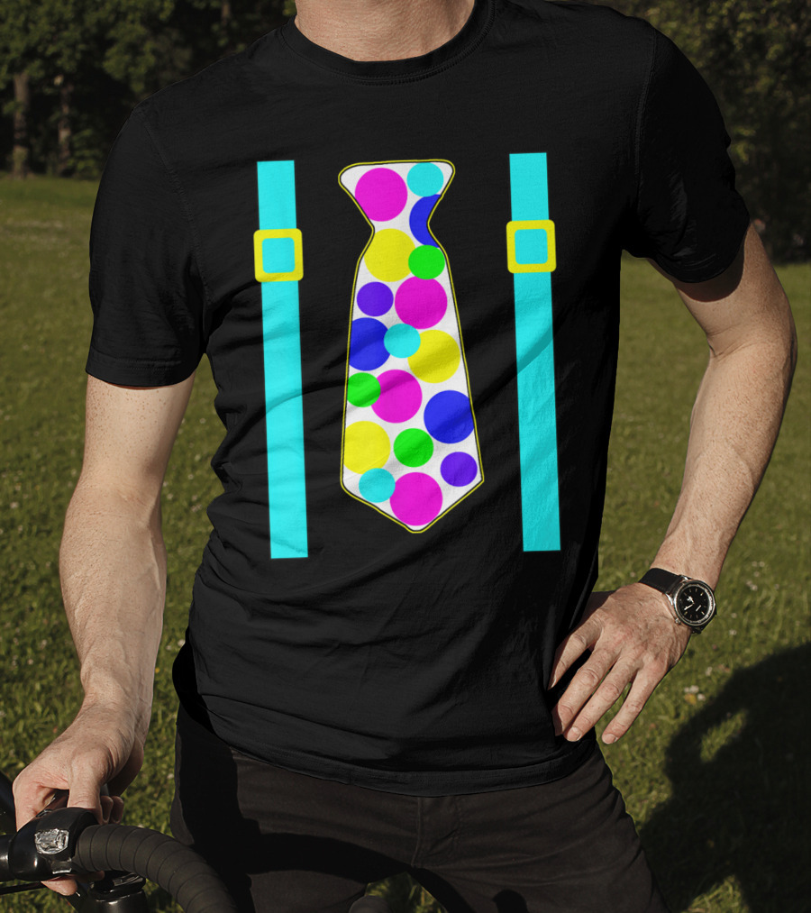 Party Polka Dot Jumbo Tie Suspender Graphics With Colorful Circles T-Shirt