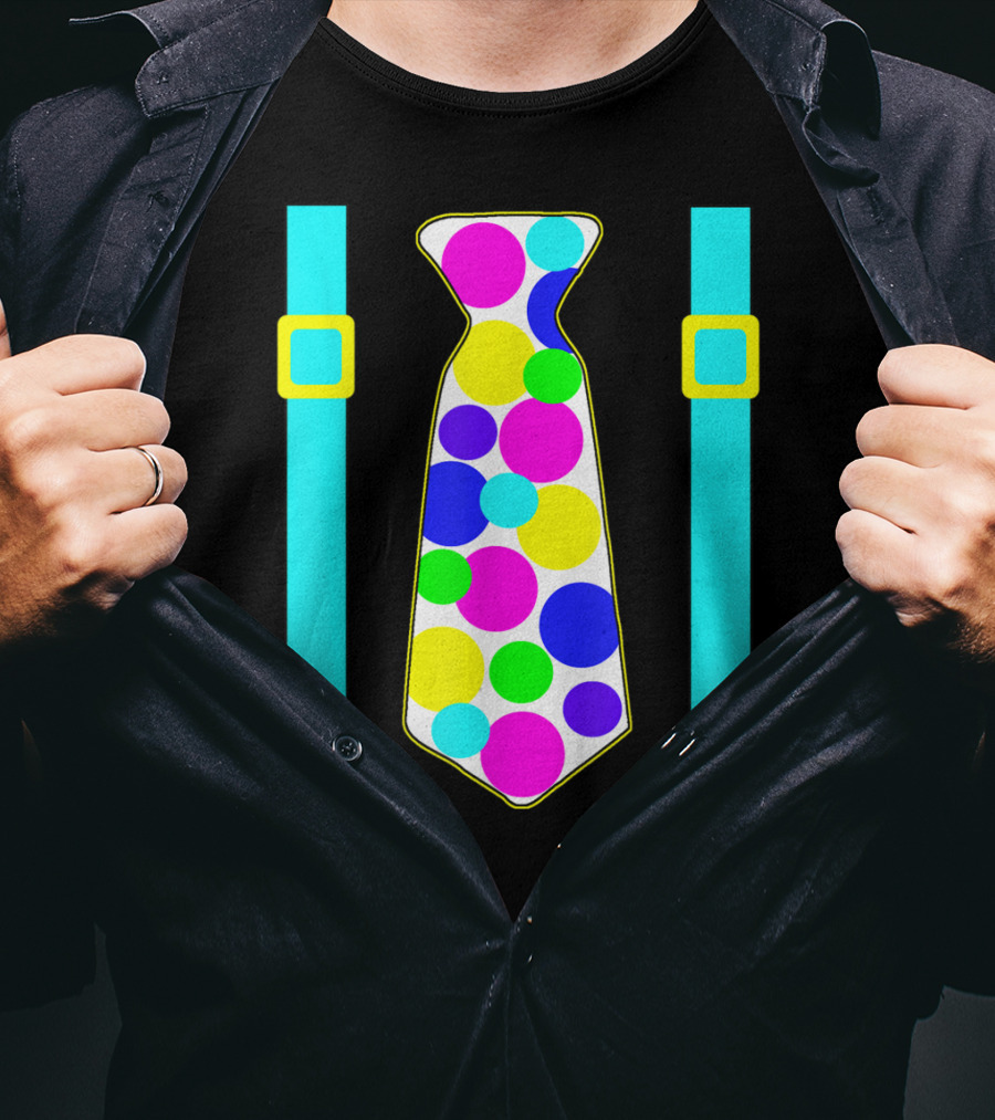 Party Polka Dot Jumbo Tie Suspender Graphics With Colorful Circles T-Shirt