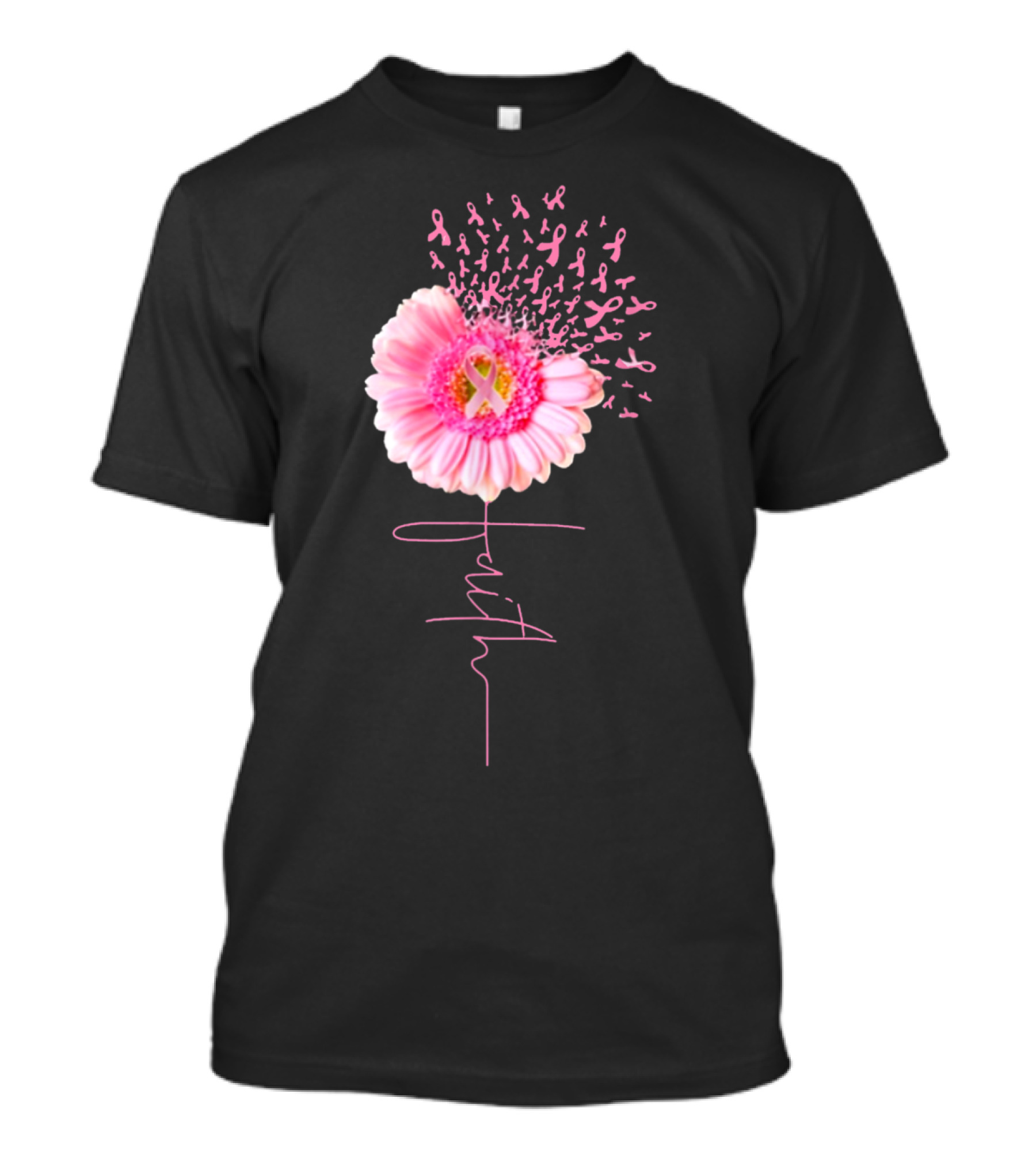 Faith Pink Ribbon Daisy Breast Cancer Awareness T-Shirt