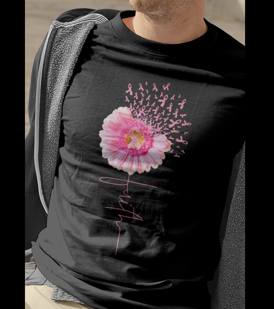 Faith Pink Ribbon Daisy Breast Cancer Awareness T-Shirt