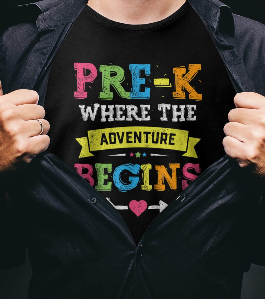 Pre K Where The Adventure Begins Back To School Teacher Arrow Heart Stars T-Shirt