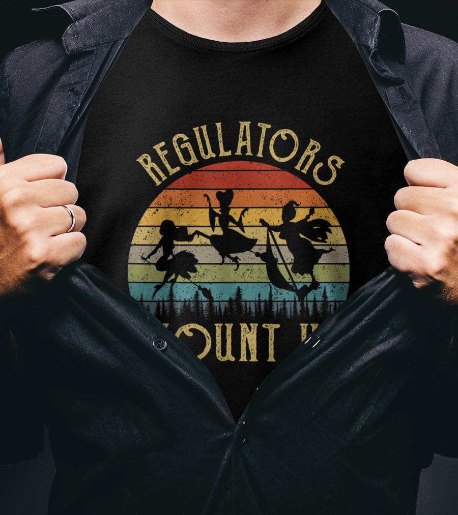 Regulators Mount Up Witches Vintage Silhouette Retro Sunset T-Shirt