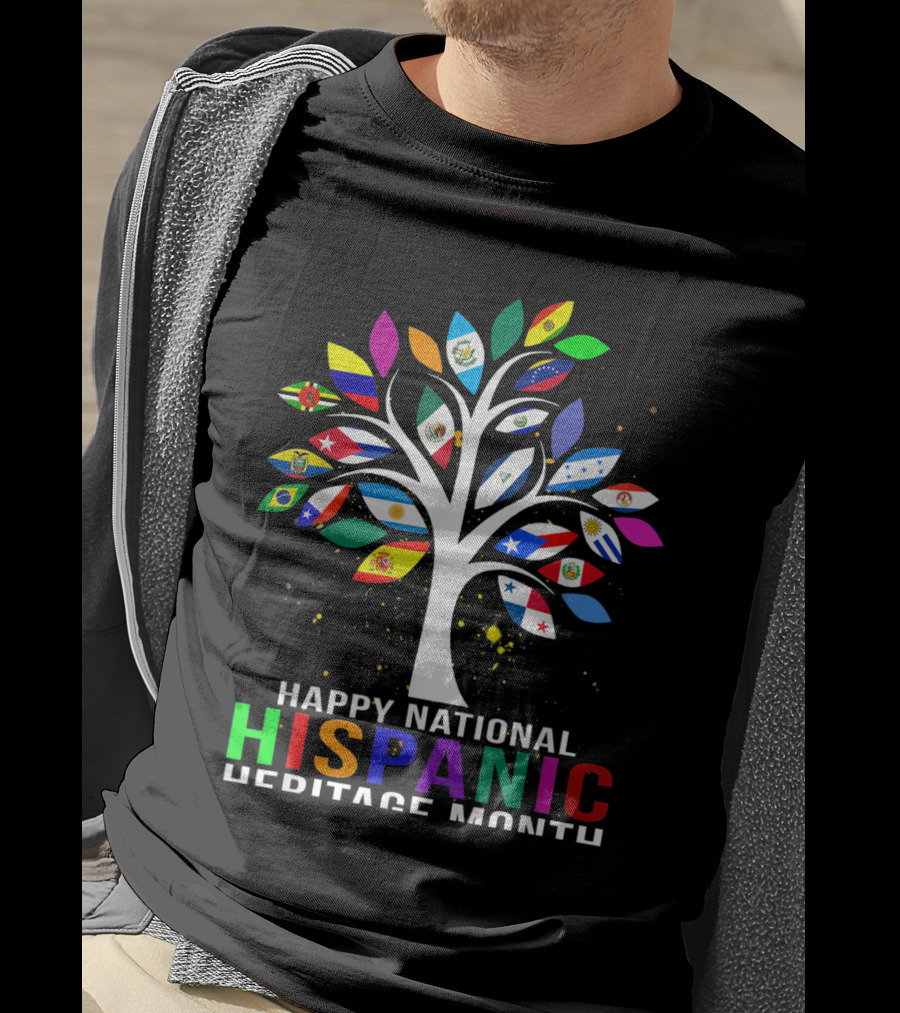 Happy National Hispanic Heritage Month Tree With Flags T-Shirt