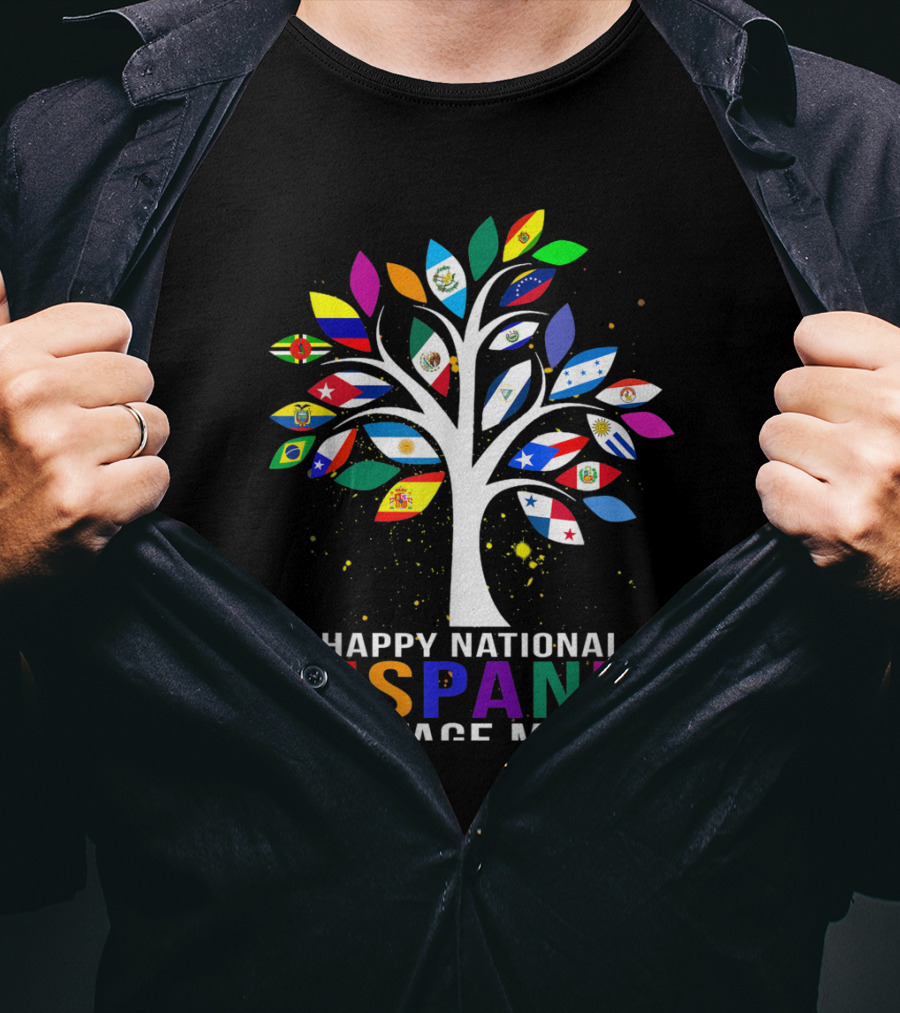 Happy National Hispanic Heritage Month Tree With Flags T-Shirt