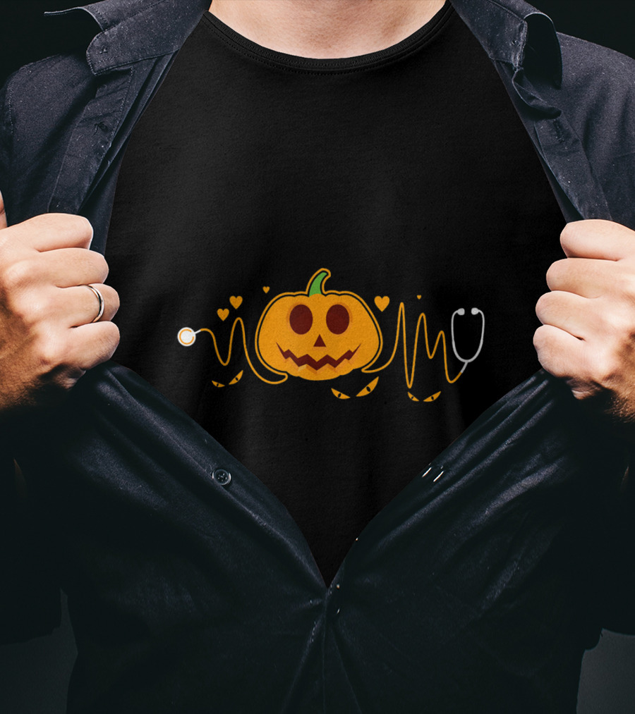 Nurse Doctor Stethoscope Pumpkin Halloween Funny Nursing T-Shirt