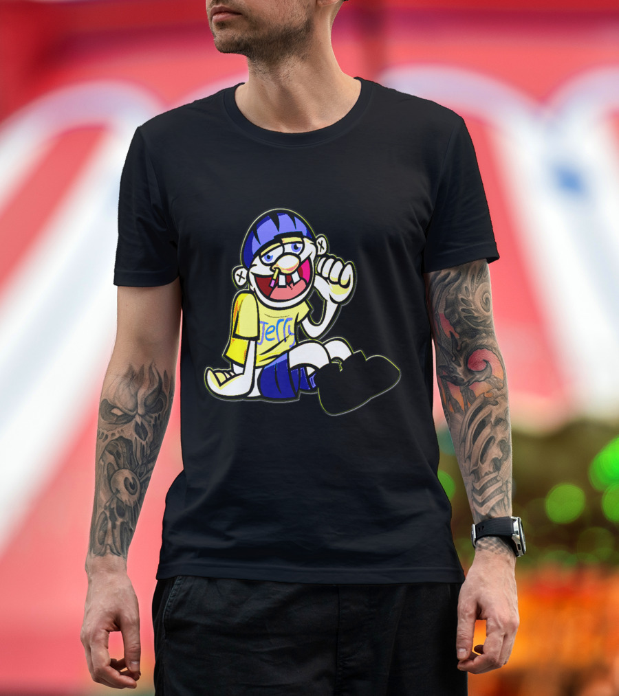 SML JEFFY CHARACTER WITH BLUE HELMET AND YELLOW SHIRT SITTING T-Shirt