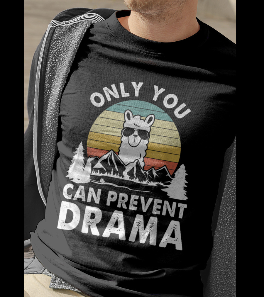 Only You Can Prevent Drama Vintage Llama Nature Camping Retro Mountains T-Shirt