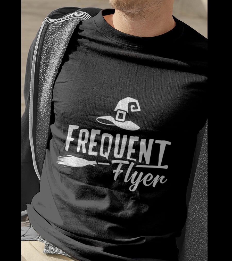 Frequent Flyer Witch Hat Broomstick Halloween Party T-Shirt