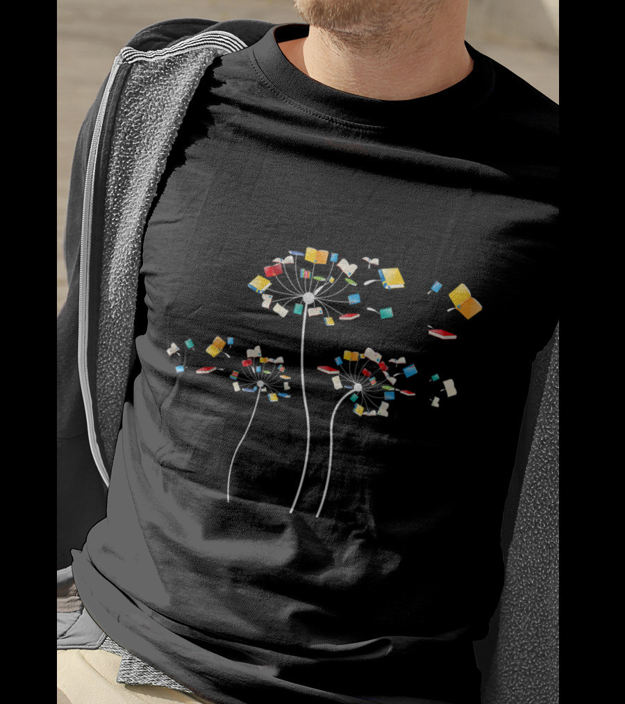 Floral Dandelion Books Fly Reading Fan T-Shirt