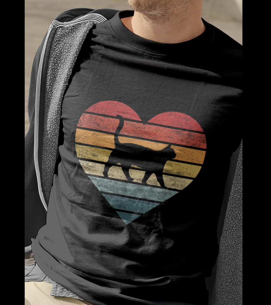 Vintage Striped Heart Cat Lover Pet Owner Kitty T-Shirt