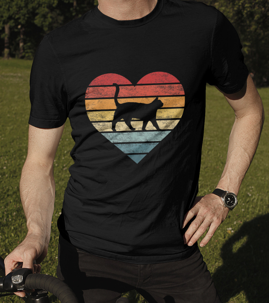 Vintage Striped Heart Cat Lover Pet Owner Kitty T-Shirt