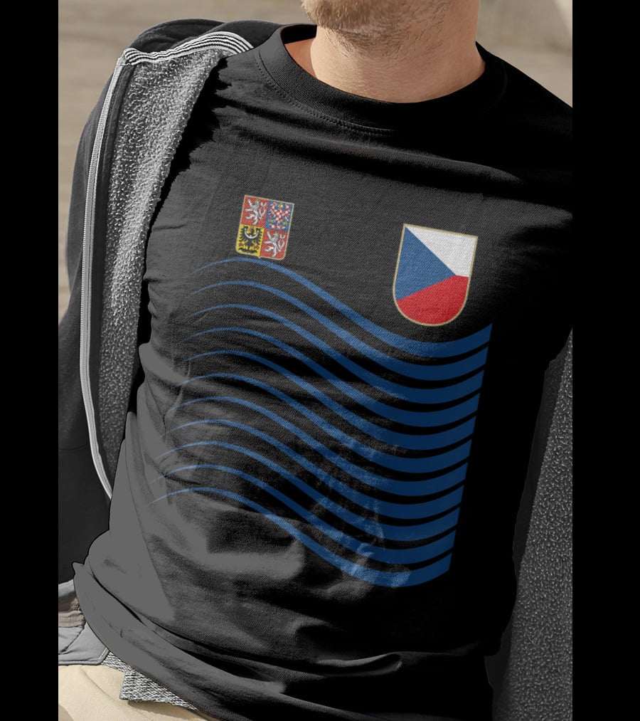Czech Republic Soccer Jersey Czech Flag Coat Of Arms Waves Basketball T-Shirt