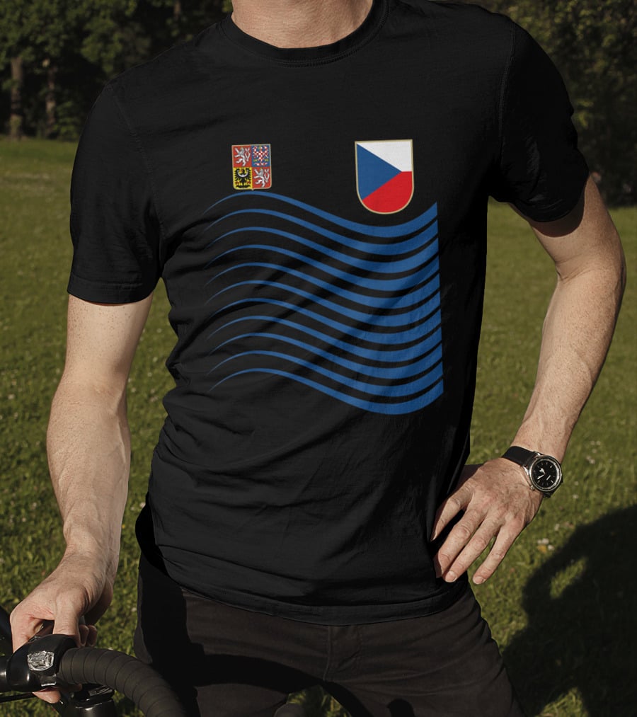 Czech Republic Soccer Jersey Czech Flag Coat Of Arms Waves Basketball T-Shirt