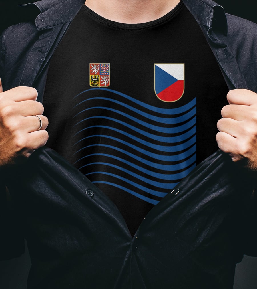 Czech Republic Soccer Jersey Czech Flag Coat Of Arms Waves Basketball T-Shirt