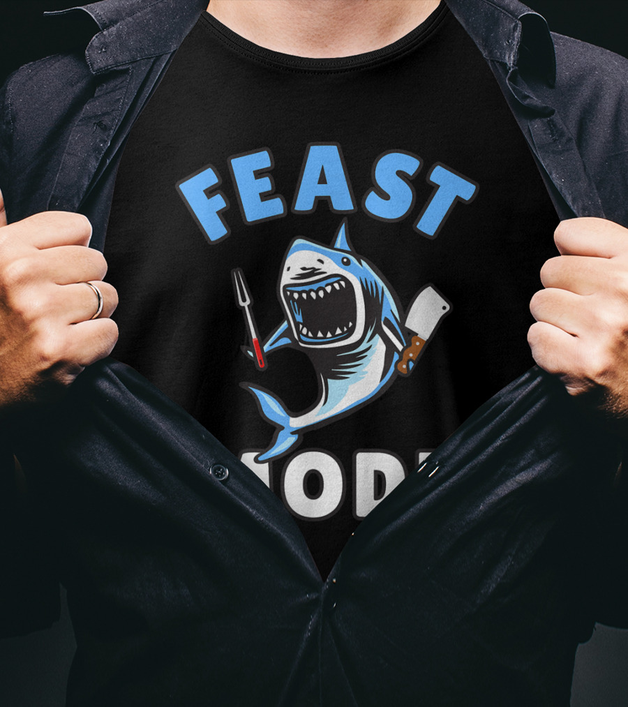 Feast Mode Great White Shark Cartoon Thanksgiving Kids T-Shirt