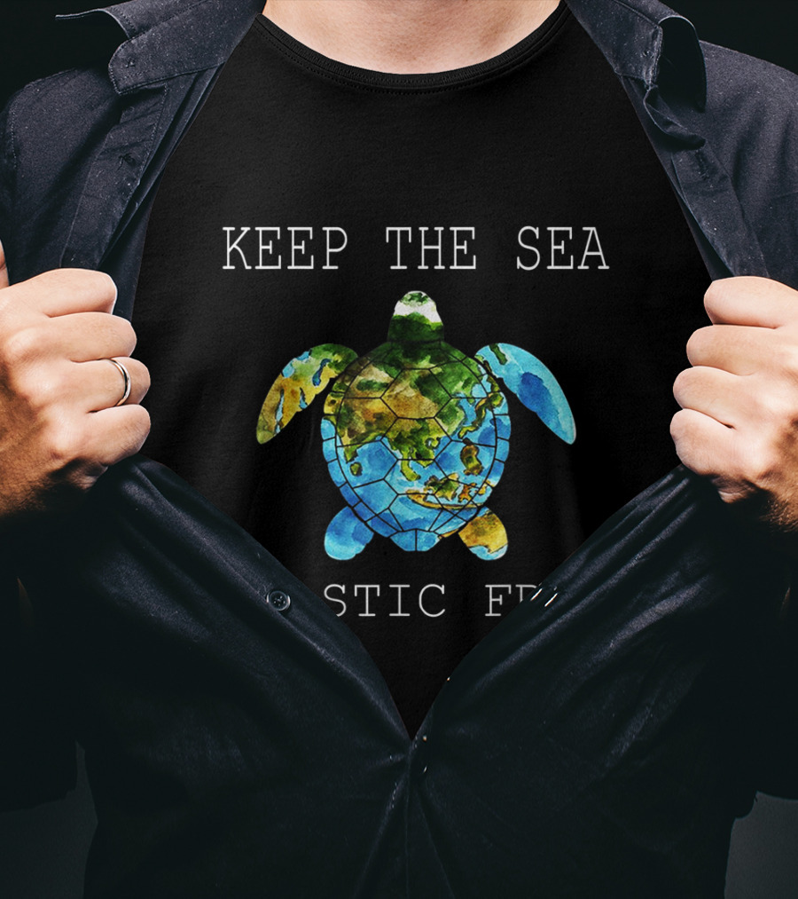 Keep The Sea Plastic Free Turtle Map T-Shirt