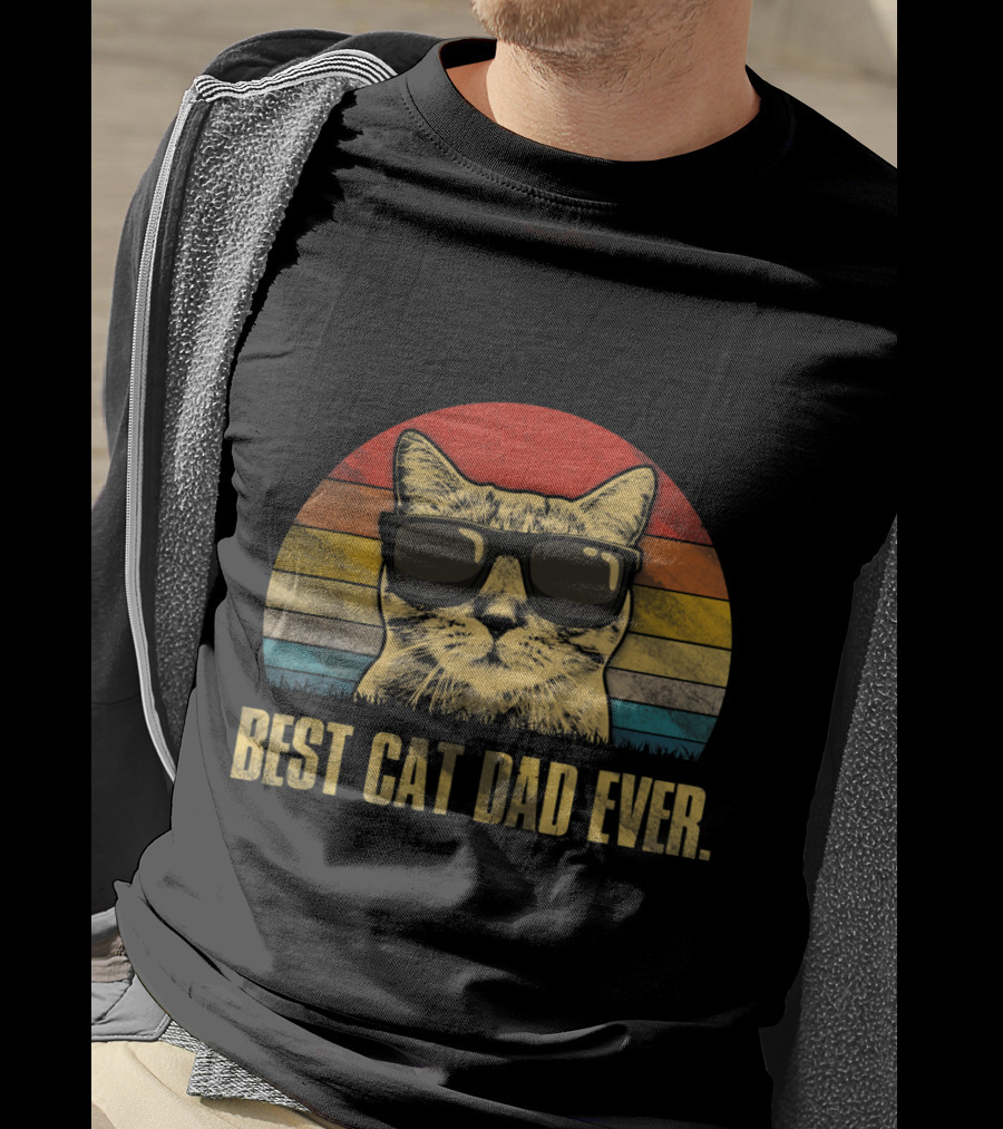 Best Cat Dad Ever Retro Cat With Sunglasses T-Shirt