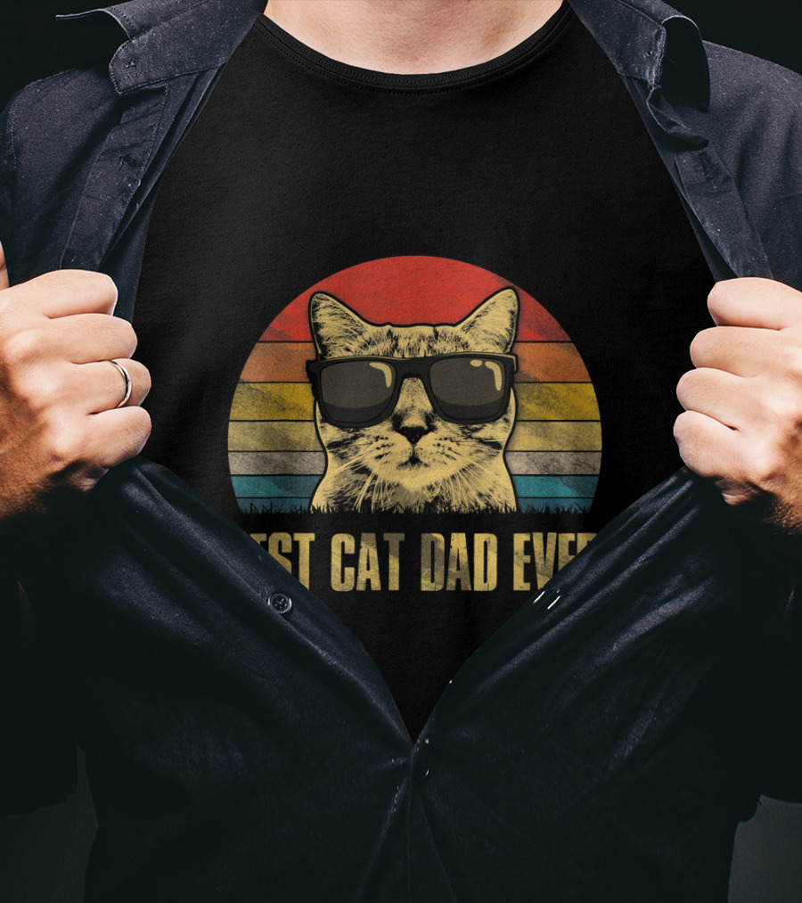 Best Cat Dad Ever Retro Cat With Sunglasses T-Shirt