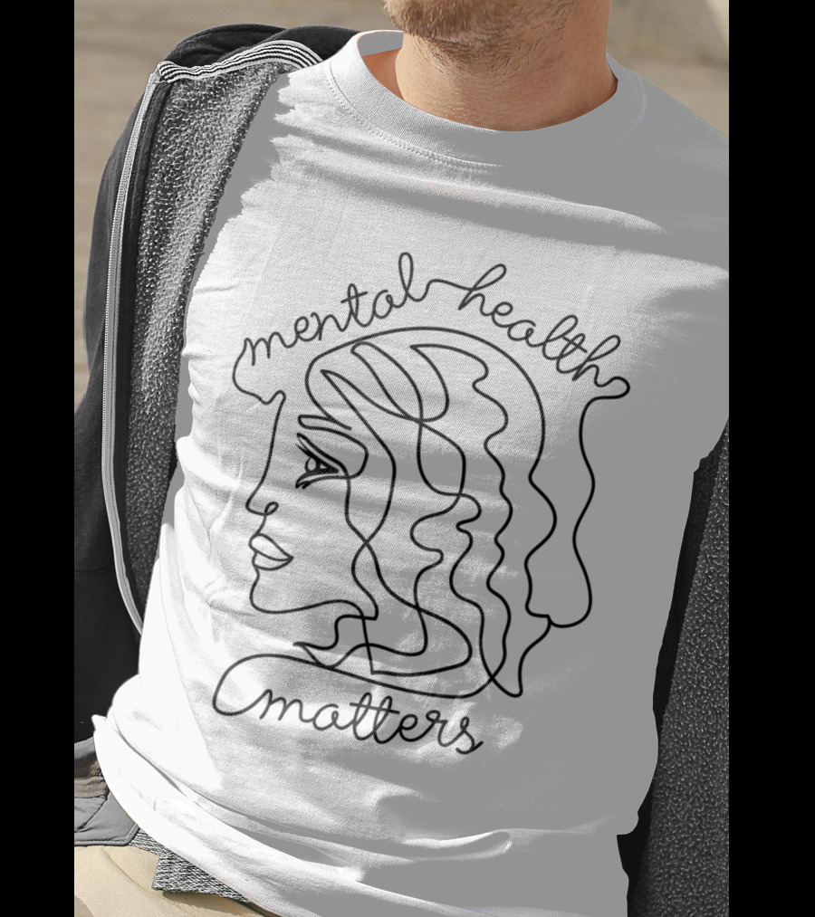 Mental Health Matters Mental Awareness Month Ra1of Continuous Line Art Face T-Shirt