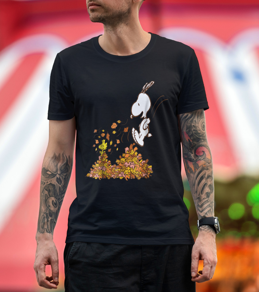 Funny Snoopy Jumping Into Leaves Peanuts Charlie Brown T-Shirt
