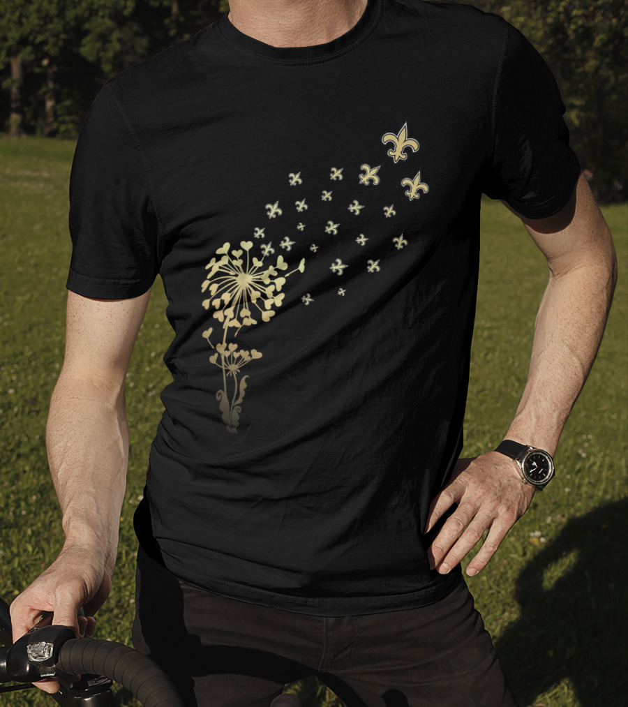 Saints Girl Saints Fan For Life Nola New Orleans Football Fleur-de-Lis Dandelion T-Shirt