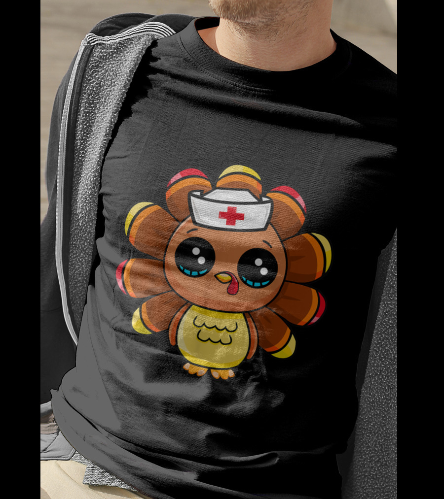 Thanksgiving Nurse Turkey Cute Family Cartoon Nurse Turkey T-Shirt
