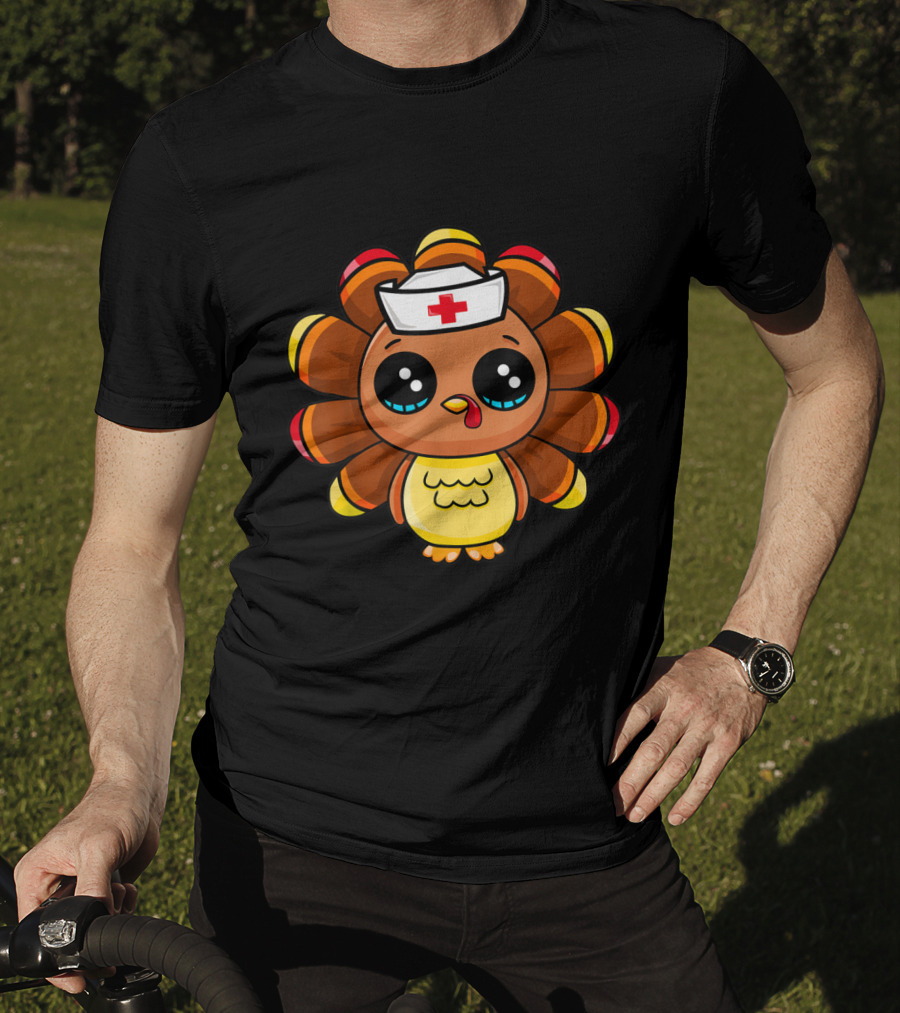 Thanksgiving Nurse Turkey Cute Family Cartoon Nurse Turkey T-Shirt