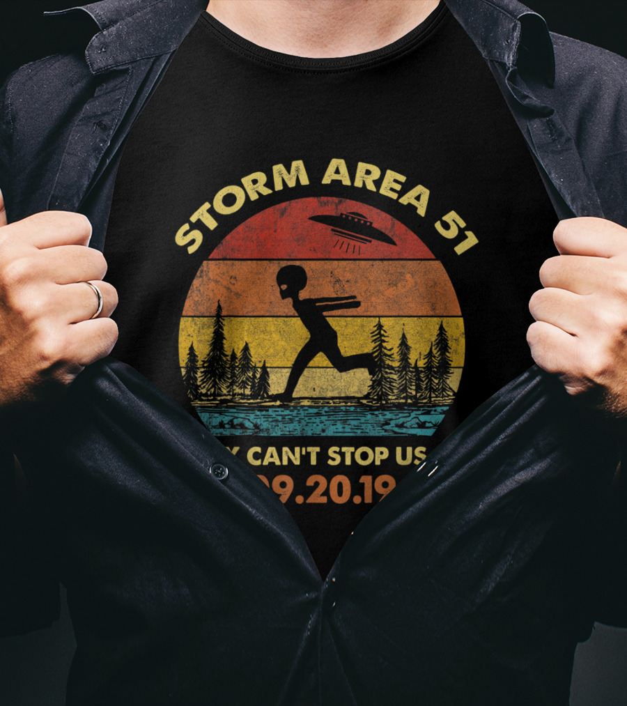Storm Area 51 They Can't Stop Us All 09.20.19 Vintage Alien UFO T-Shirt