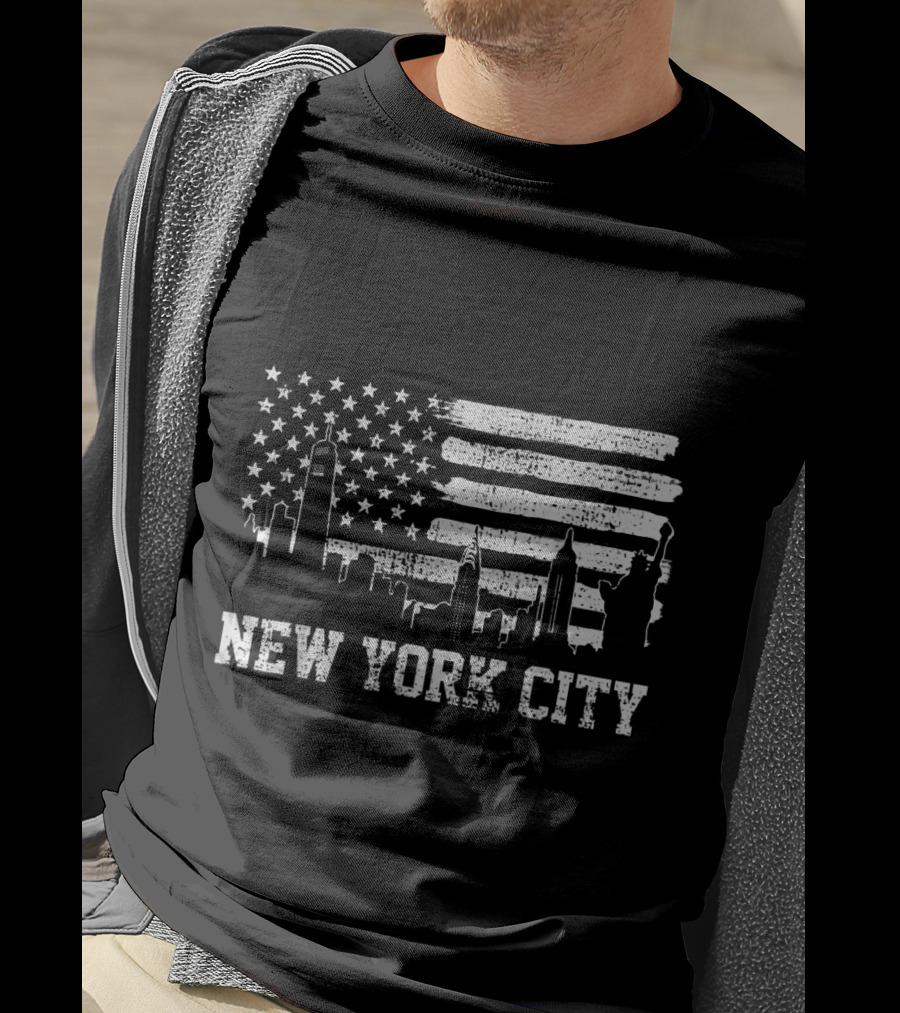 New York City Skyline American Flag Big Apple Trip Souvenir T-Shirt