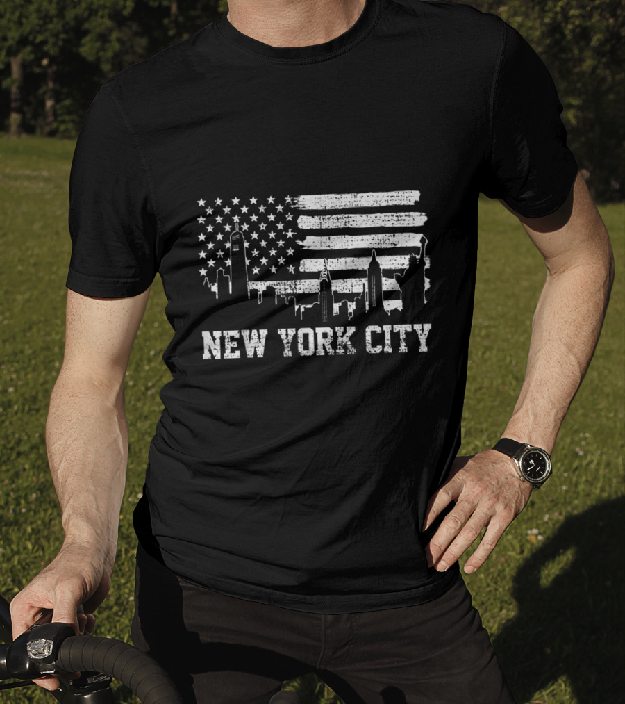 New York City Skyline American Flag Big Apple Trip Souvenir T-Shirt
