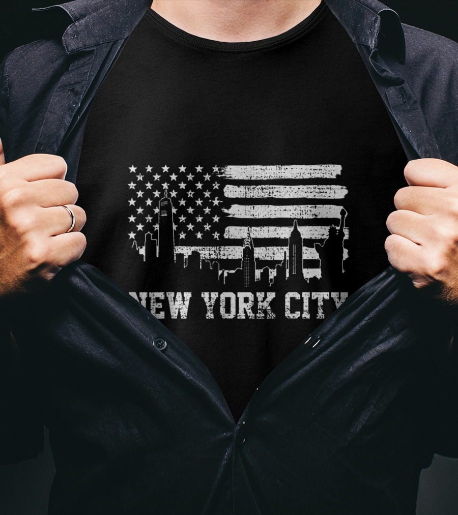 New York City Skyline American Flag Big Apple Trip Souvenir T-Shirt